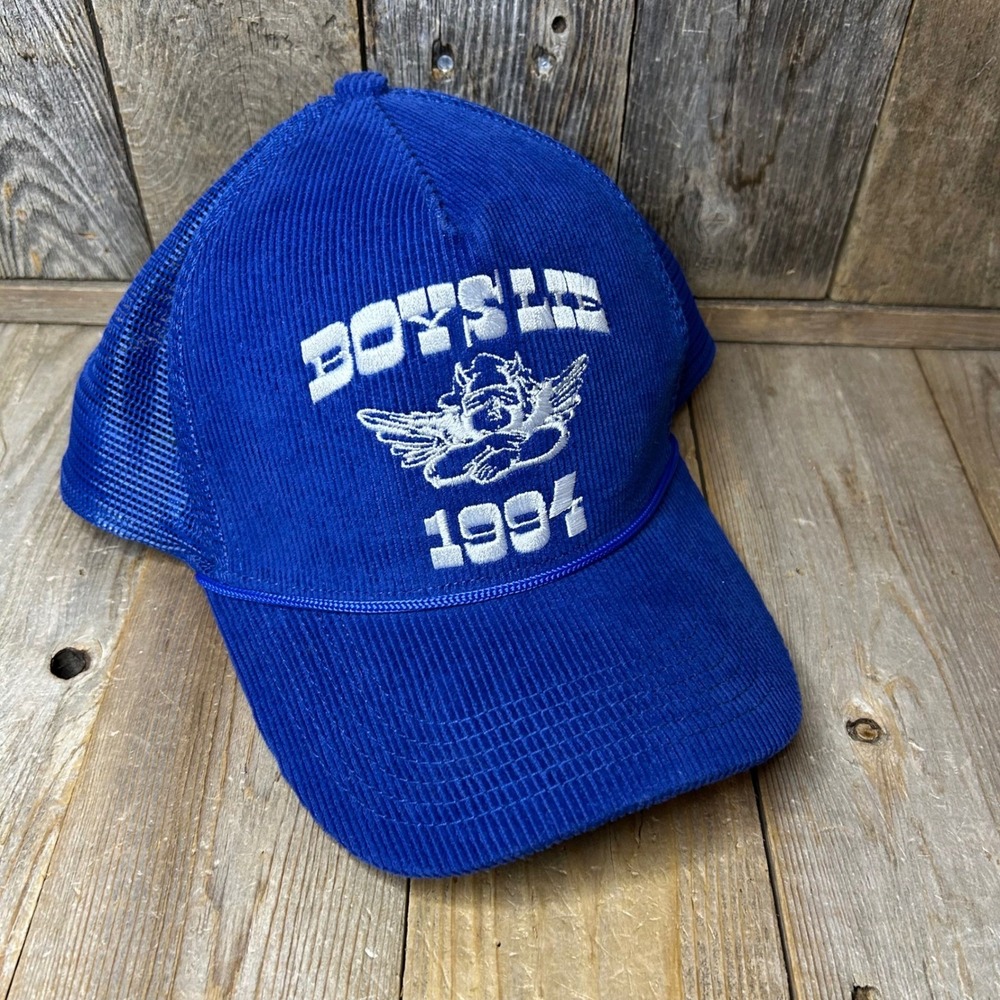Boys Lie 1994 Royal Blue Corduroy Mesh Trucker Hat Snapback Angel Graphic Cap